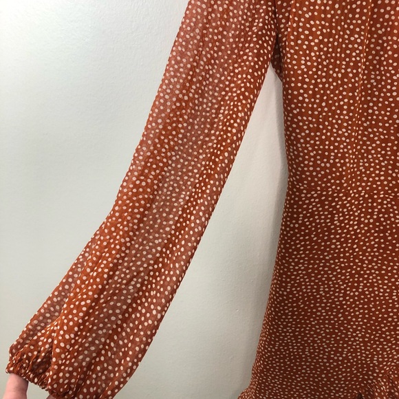 NWT Sugar lips Burnt orange white polka dot wrap dress size xs - Picture 7 of 14